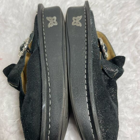 Alegria Paloma leather black glittery suede mules with side buckle  SZ 37 - Picture 6 of 10